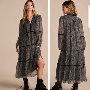 Lucky Brand Printed Shine Chiffon Maxi Dress Size Large